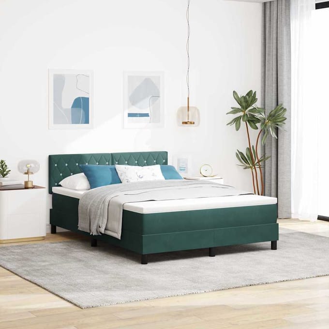 vidaXL - Boxspring - bed - met - matras - Donkergroen - 140 - x - 190 - cm - Fluweel