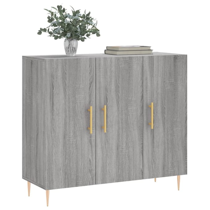 vidaXL - Dressoir - 90x34x80 - cm - bewerkt - hout - grijs - sonoma - eikenkleurig