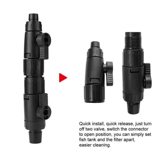 Visbak Aquarium Slangventiel Pijpventiel Snelkoppeling (12mm tot 16mm) black