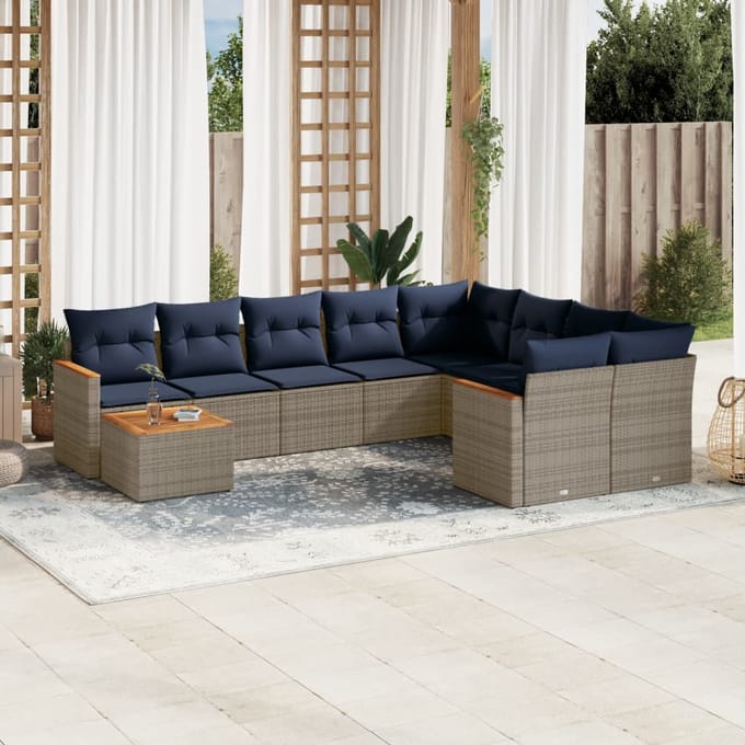vidaXL - 10-delige - tuinbankset - met - kussens, - grijs - polyrotan