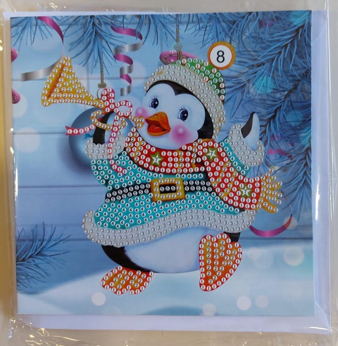 Diamond painting Kerstkaart - vierkant - Pinquin