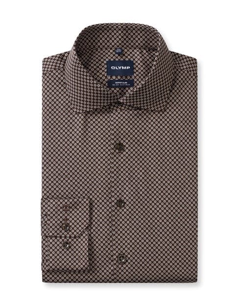 OLYMP No. Six Overhemd, Super Slim, Royal Kent, Bruin