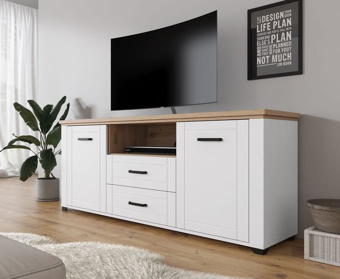 Meubella - TV-Meubel Vernon - Wit - Eiken - 161 cm