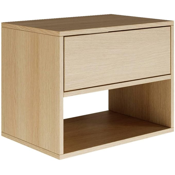 Selsey Framme – Hangend nachtkastje met lade en open vak, eikenhout look, 50 cm