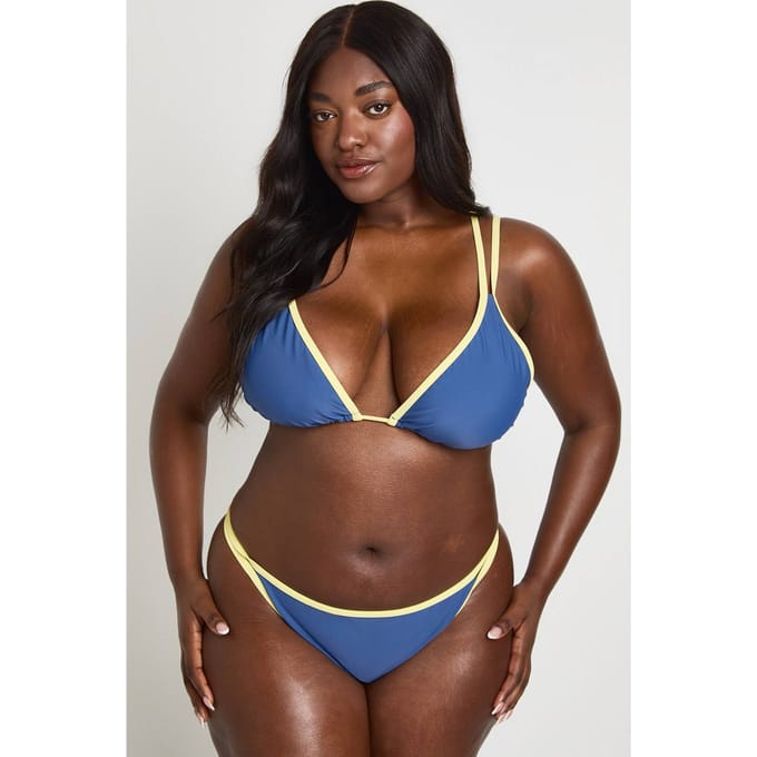 boohoo Dames Plus Contrast Hoge Pijp Bikini | Marineblauw | Maat: 52