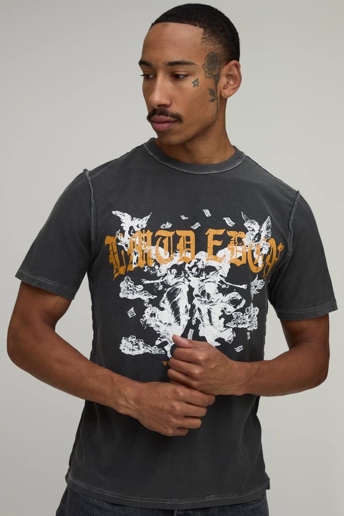 Antraciet Regular Fit Limited Edition T-shirt Met Zichtbare Naden Print | Charcoal | Size Medium
