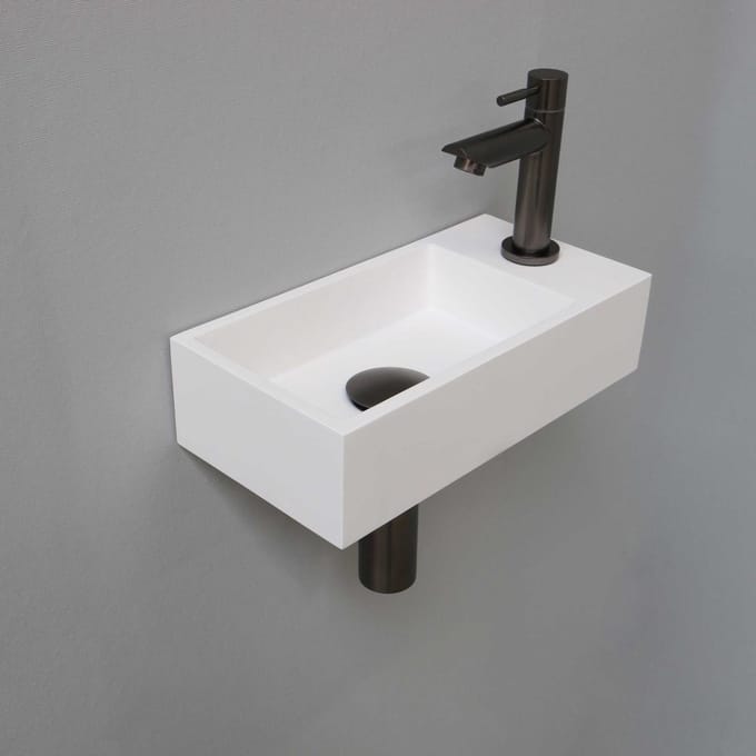 Fonteinset INK Versus 36x18x9 cm Polystone Mat Wit Met Kraangat Rechts Metal Black