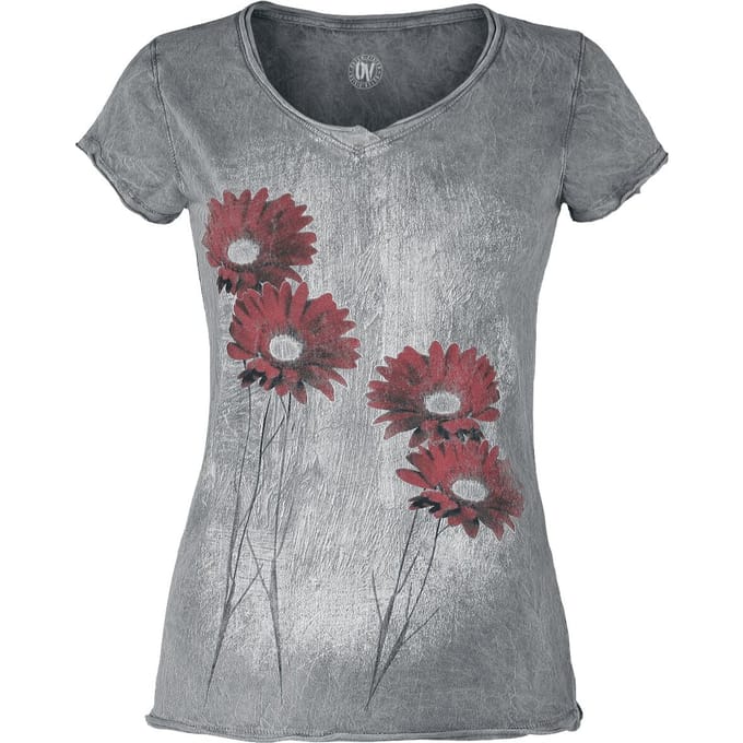 Outer Vision T-shirt - Gerbera Magic Day - S tot 4XL - voor Vrouwen - grijs