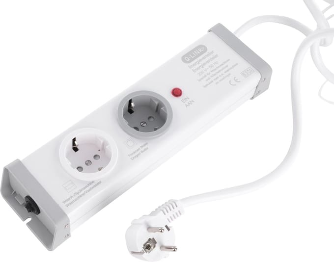 Q-Link stekkerdoos - 2-voudig - randaarde - was/droog - 3 x 1.5 mm� - 1.5 m - wit/grijs