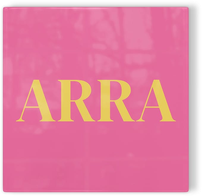 Tegeltje Arnhem ARRA - roze geel - tegeltje stad - tegeltje met tekst