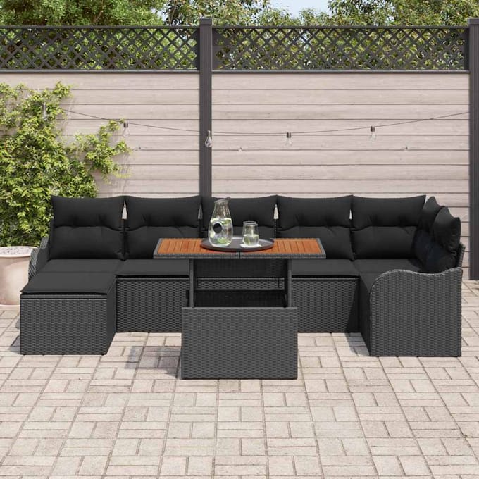 vidaXL Tuinbank Set met kussen met opslag 8 pcs Zwart