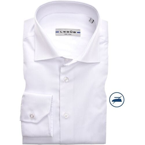 Ledub slim fit overhemd - mouwlengte 7 - wit twill - Strijkvrij - Boordmaat: 38