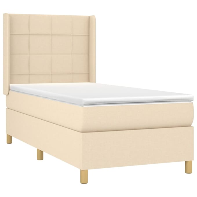 vidaXL - Boxspring - met - matras - stof - crèmekleurig - 90x200 - cm