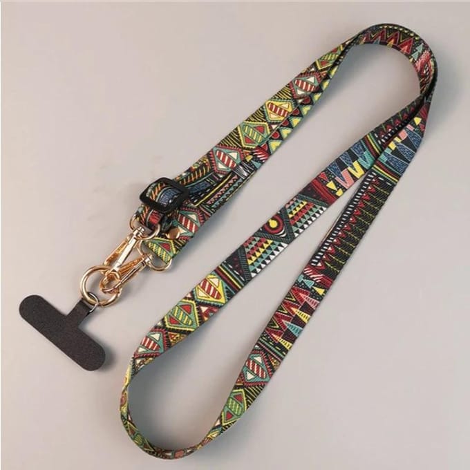 Lanière de cou universelle à clip pour téléphone portable, motif rétro, anti-perte, longue sangle réglable, pour iPhone vert