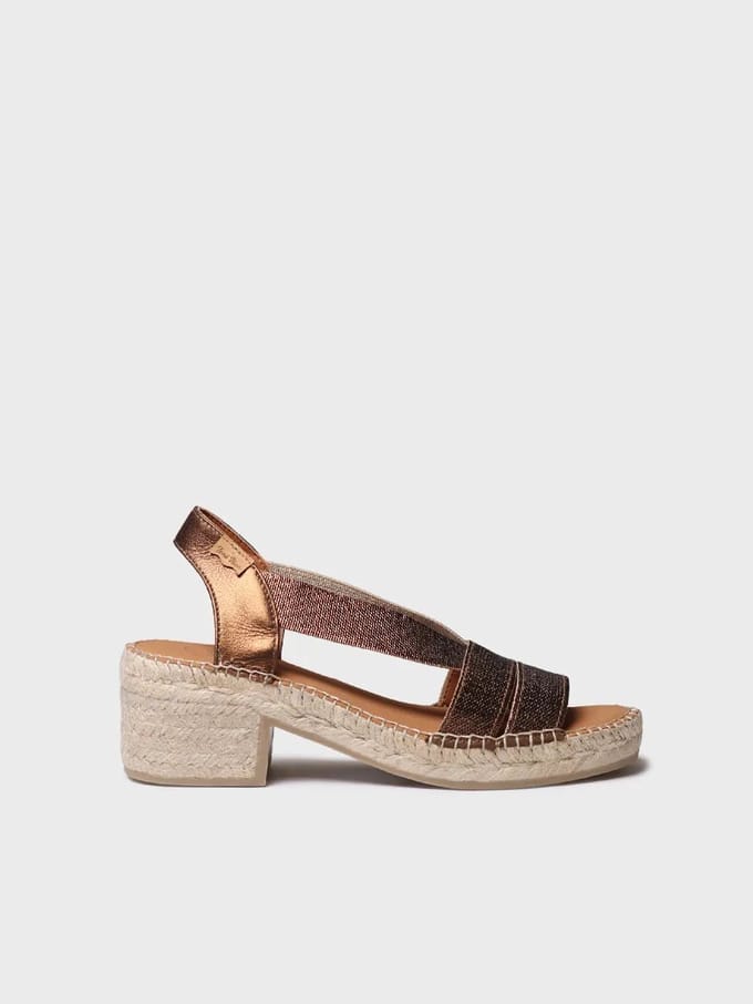 Dames espadrille met brede hak en metallic elastiek | DAMES
