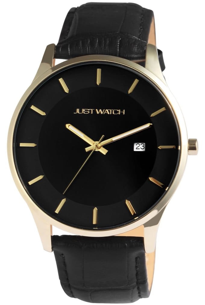 JUST WATCH Herenhorloge Echt leer Dennis, datumweergave