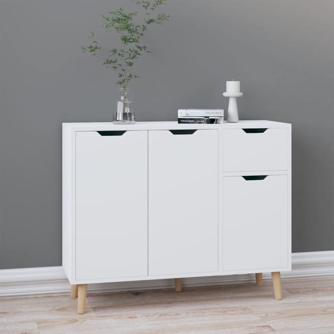 vidaXL - Dressoir - 90x30x72 - cm - bewerkt - hout - hoogglans - wit