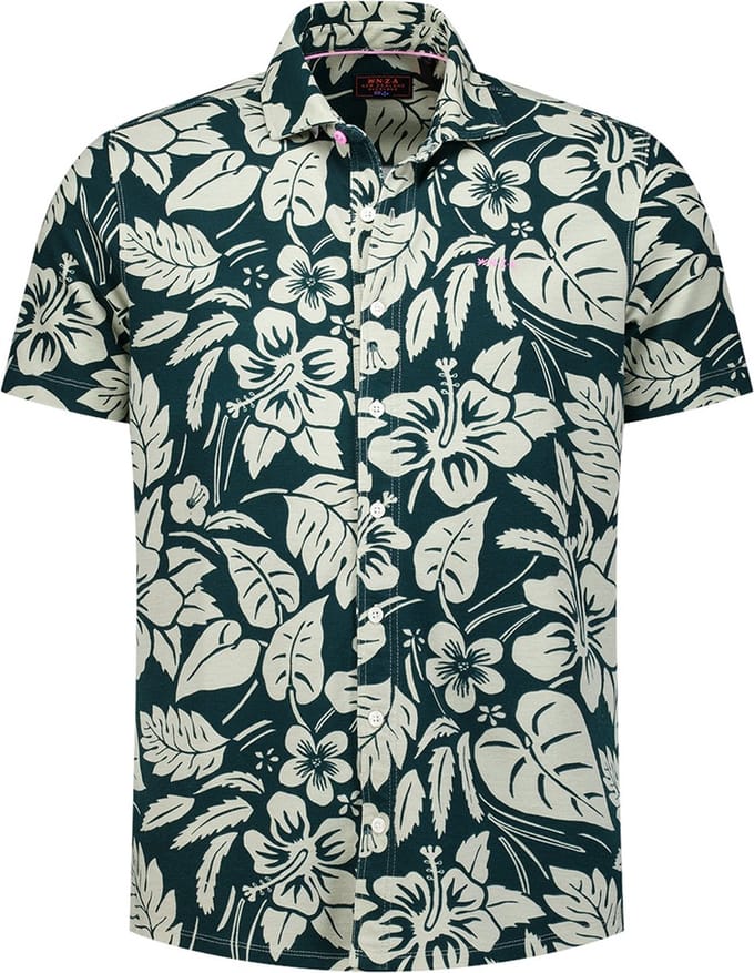 NZA - Groen overhemd met witte bloemen - Classic Green