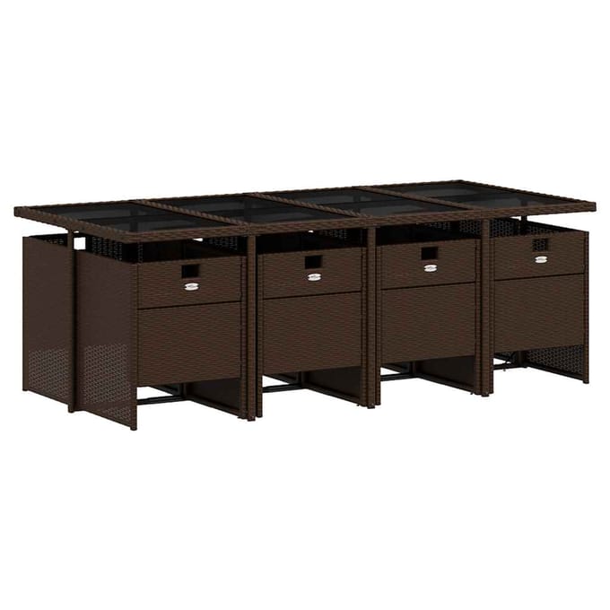 vidaXL - 9-delige - Tuinset - met - kussens - poly - rattan - bruin