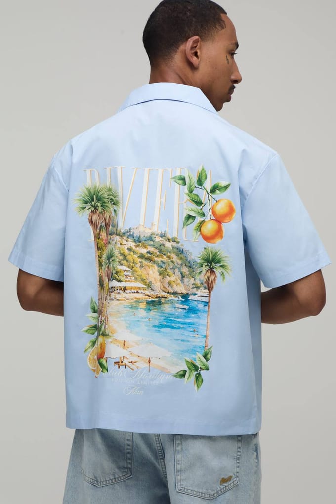 Oversized Shirt Met Rivièraprint | Light Blue | Size Small