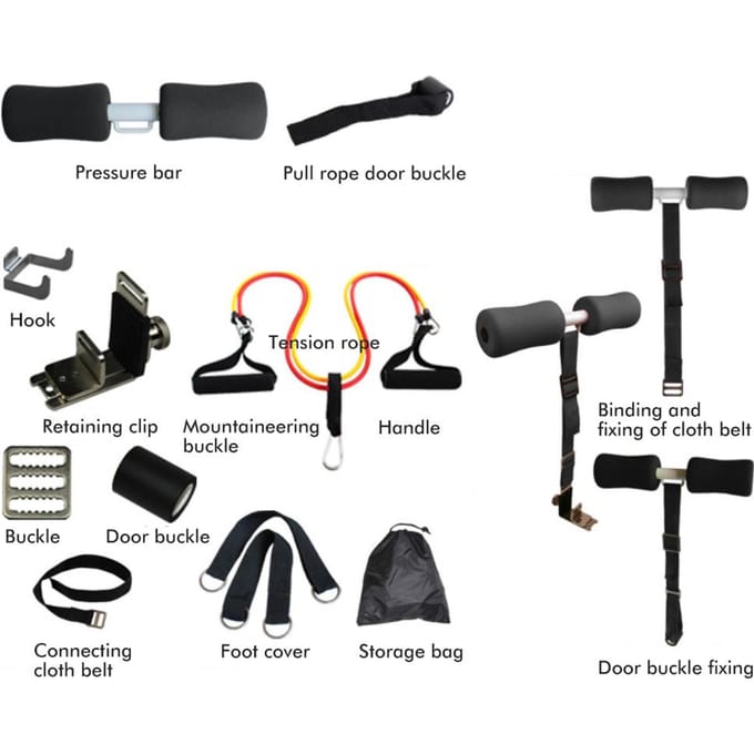 Hamstring Curl Strap Set Draagbaar Verstelbaar Deurpost Sit Up Oefening Trainingsassistent Buikspieren black