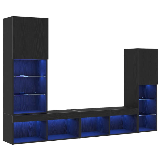 vidaXL - TV - Kast - 4 - st - Zwart - eiken - Bewerkt - hout