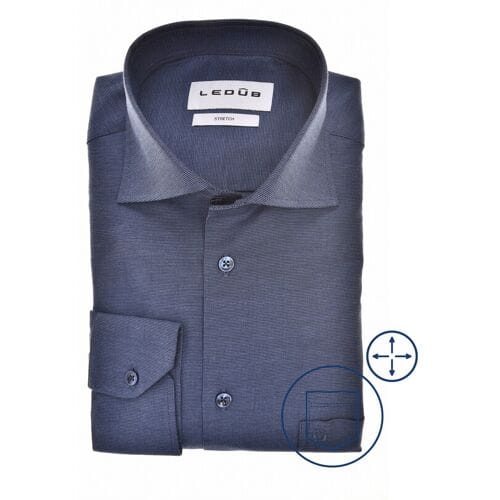 Ledûb Overhemd Uni Color Wide Spread Stretch Donker Blauw / male