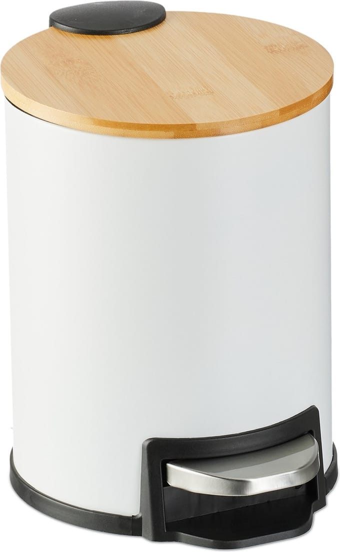 pedaalemmer 3 l - softclose - bamboe deksel - uitneembare binnenemmer - badkamer - wit