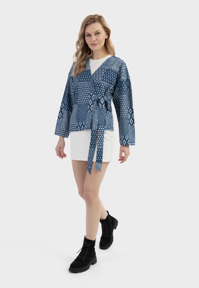 Dreimaster Wikkeljas Dames Donker marineblauwe print