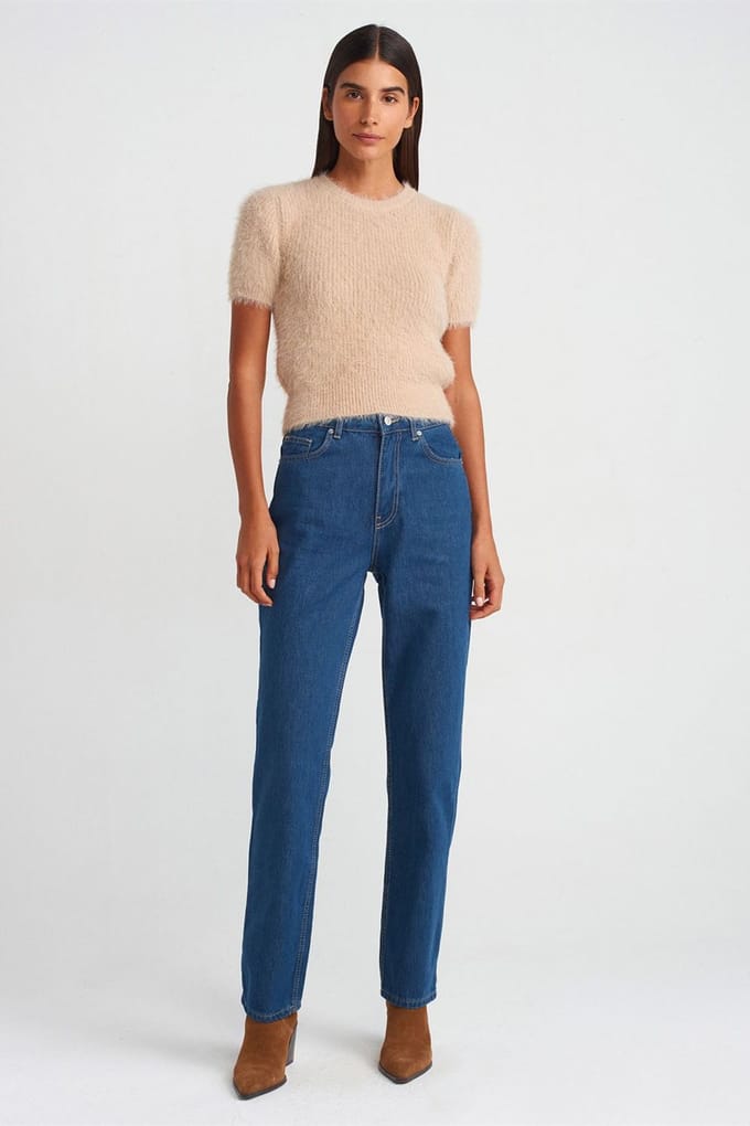 Hoge Taille Rechte Pijpen Katoenen Jeans