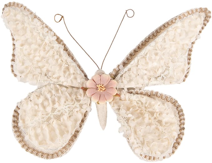 Clayre & Eef Decoratie Vlinder 30x3x24 cm Beige Synthetisch