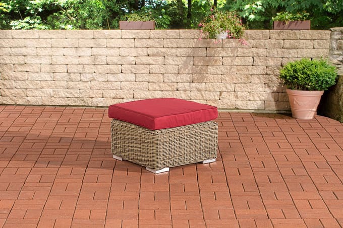 CLP Polyrattan hocker Bilbao / Madeira natura robijnrood