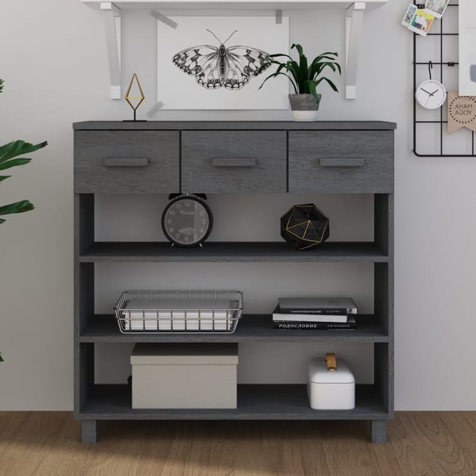 vidaXL - Wandtafel - HAMAR - 90x35x90 - cm - massief - grenenhout - donkergrijs