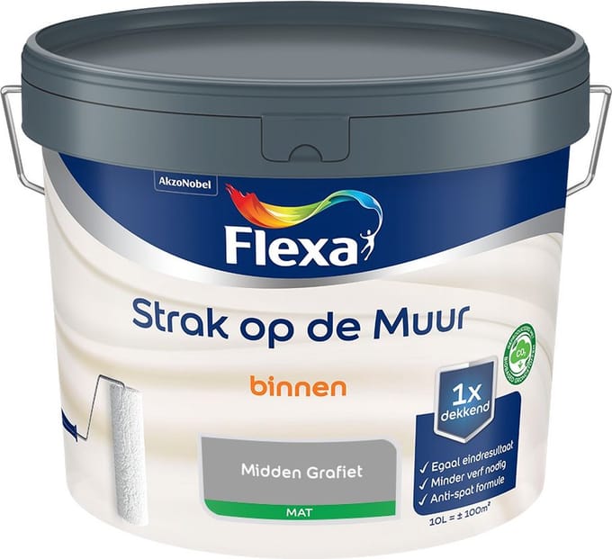 Flexa - Strak Op De Muur Binnen Mat - Midden Grafiet - Mengverf - 10 L
