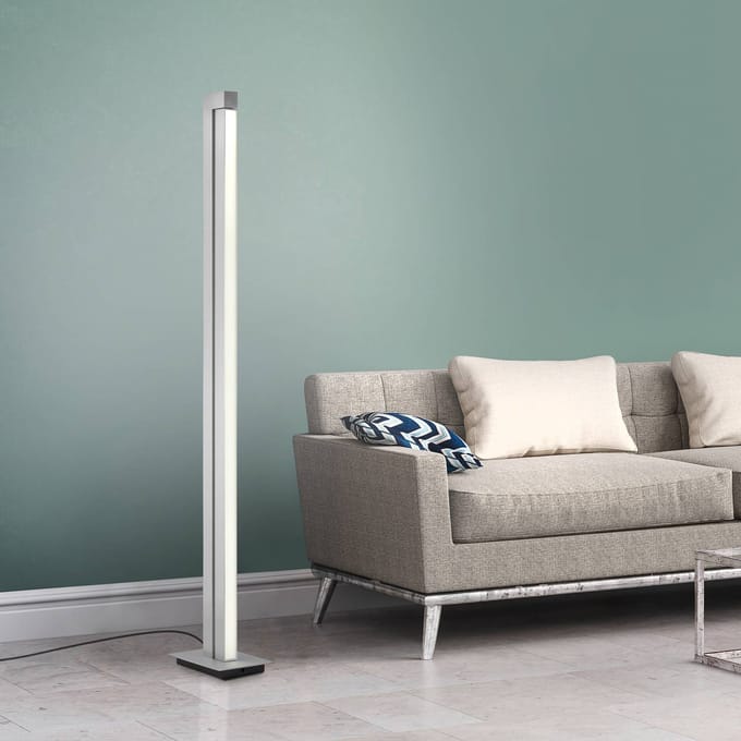 LED vloerlamp PURE Lines, zilver, afstandsbediening, 140 cm