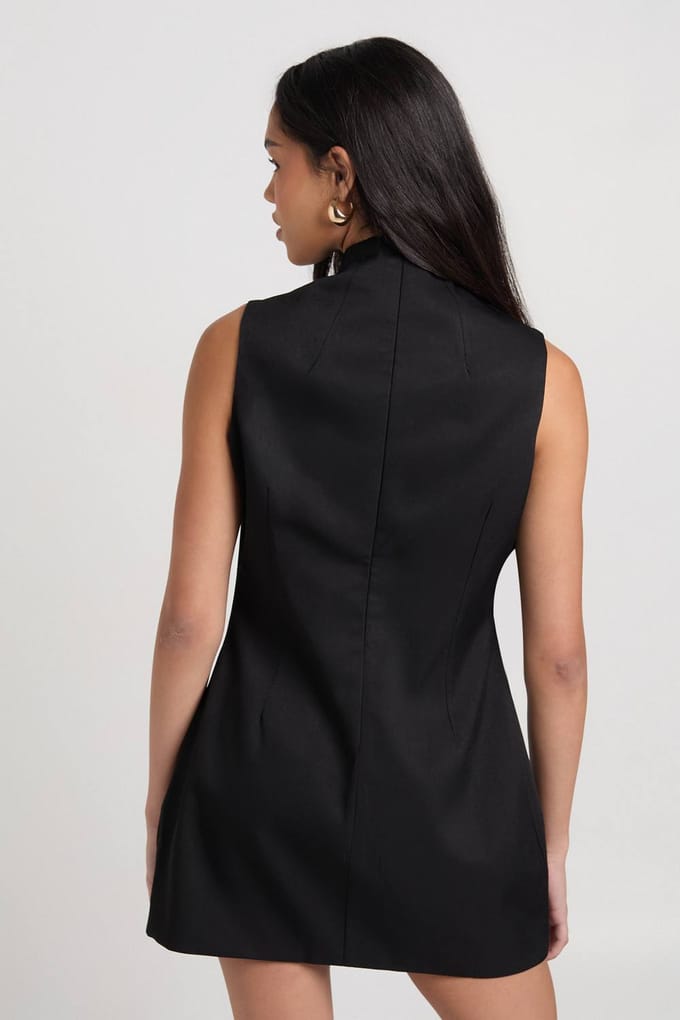 boohoo Dames Getailleerde Mini Jurk met Split en Trim Details | Black | Maat: 14