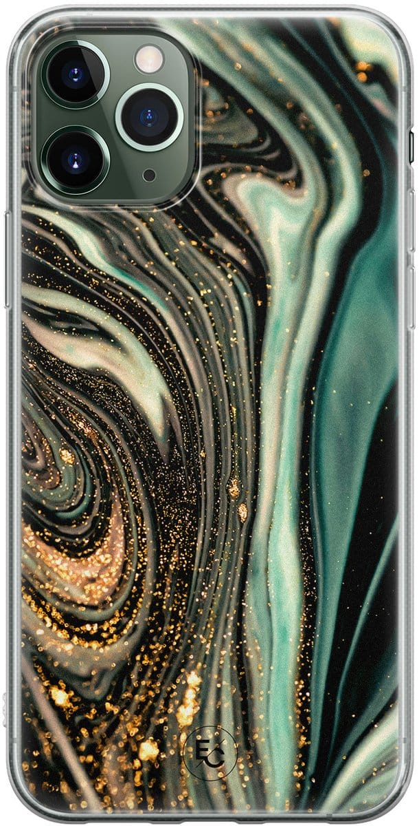 Hoesje geschikt voor iPhone 11 Pro - Marble khaki - Soft Case - TPU - Marmer - Groen - ELLECHIQ