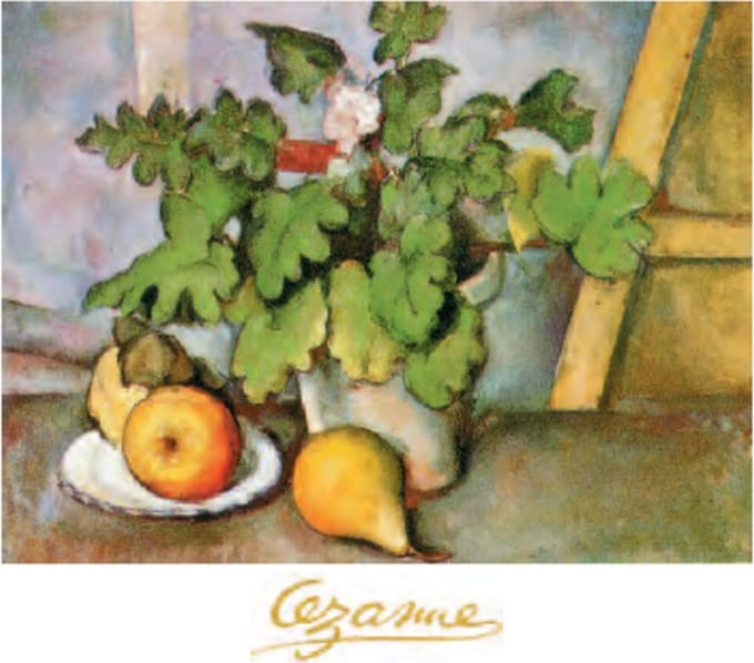 Mini kunstposter - Paul Cezanne - Bord met fruit en aardewerk - 24x30 cm