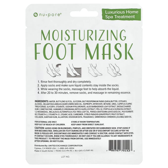 Nu-Pore, Hydraterend Voetmasker, 1 Paar white