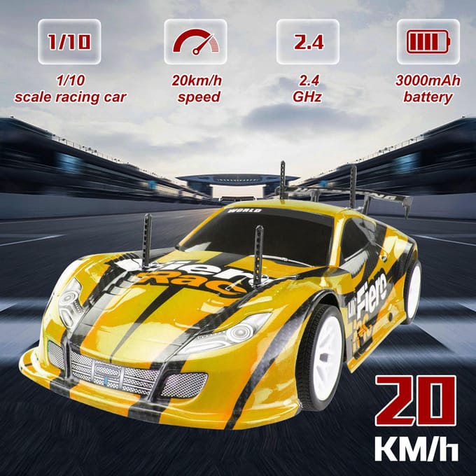 Afstandsbediening auto 1/10 2,4 GHz 20 km/u afstandsbediening raceauto kindercadeau RTR blauw