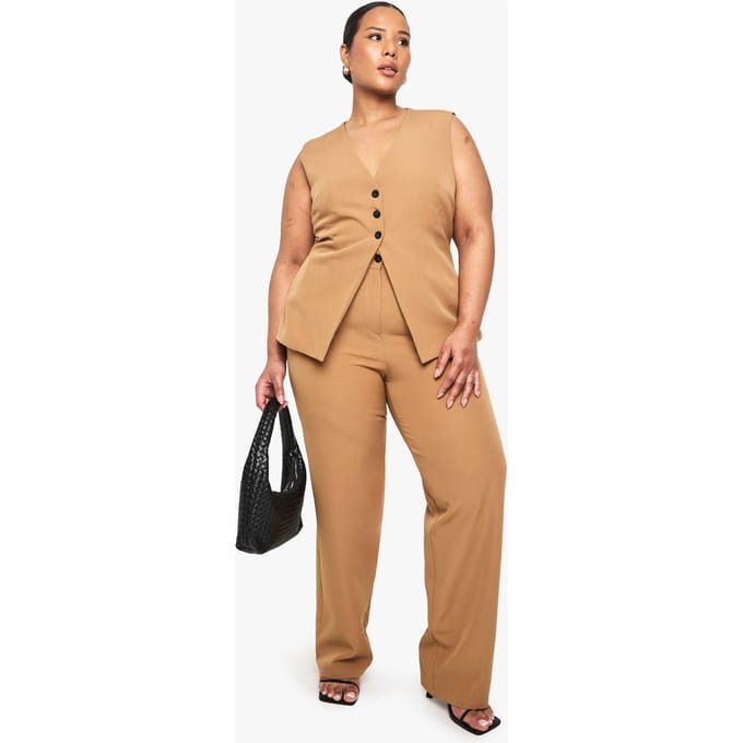 boohoo Dames PLUS RECHTE BROKEN OP MAAT | Camel | Maat: 18