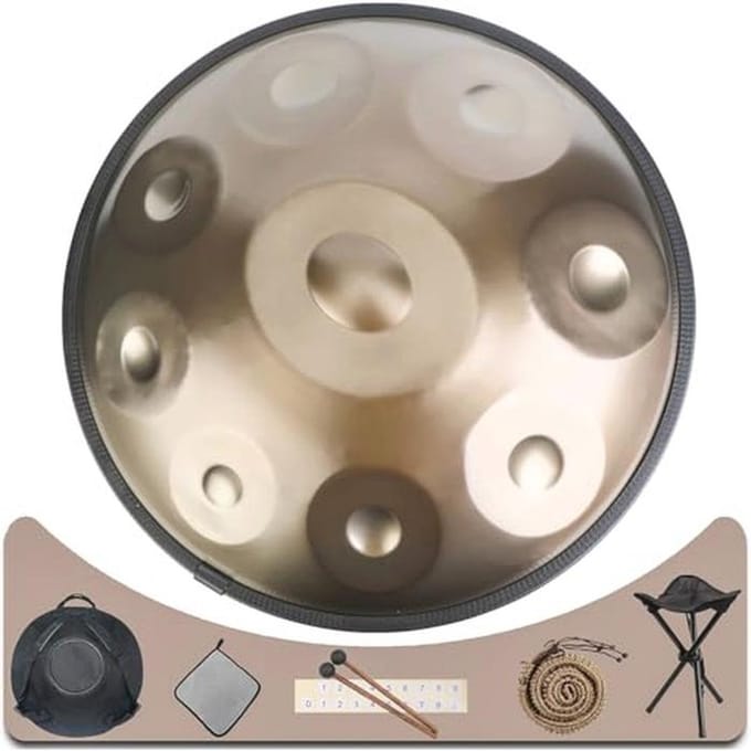 Handpan Trommel D Mineur 440Hz 9 Noten 56 cm met Tas, Hamers en Stand