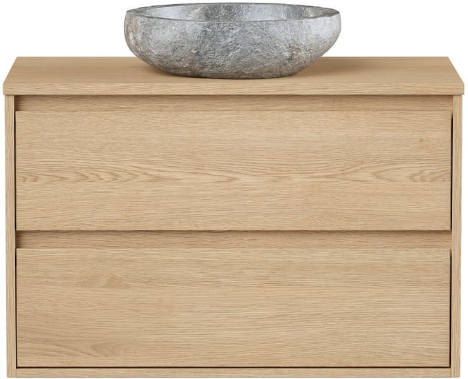 Vente-unique Badkamermeubel met opzetwastafel in steen - Eikenfineer - 80 cm - MILIPAM