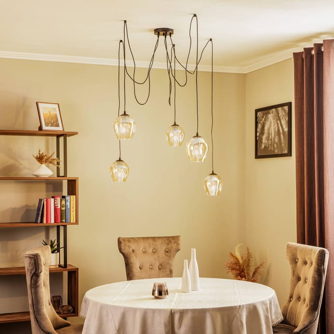 EMIBIG LIGHTING Hanglamp Starla, decentrale, 5-lamps, amber