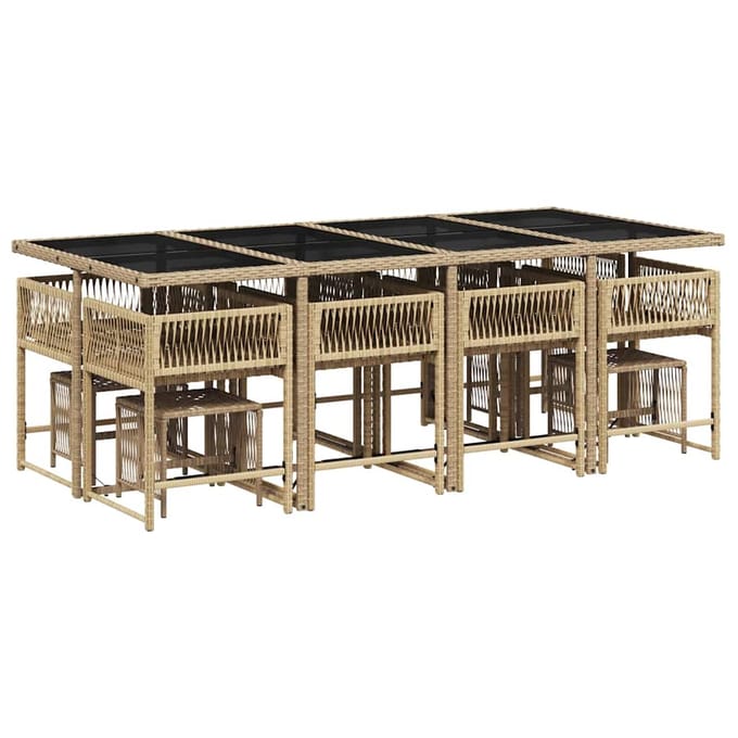 vidaXL - 13-delige - Tuinset - met - kussens - poly - rattan - gemengd - beige