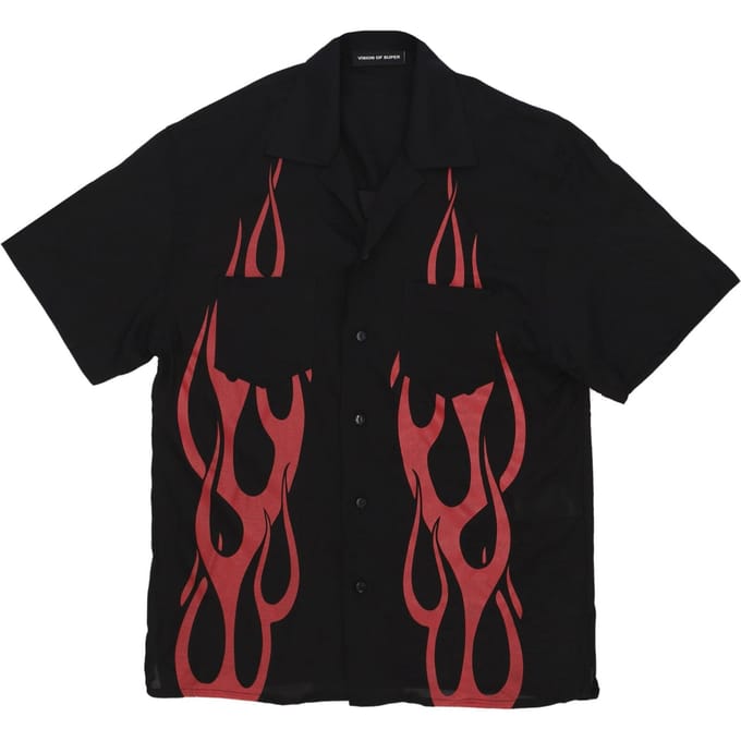 Heren overhemd met korte mouwen Flames Shirt Zwart/rood