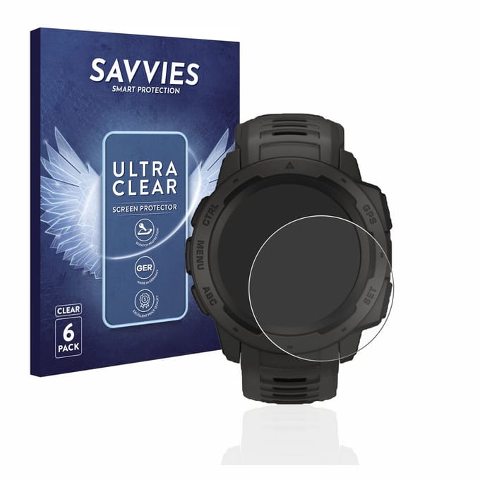 Savvies - Screenprotector voor Garmin Instinct / Instinct Tactical Edition - Folie Beschermfolie transparant 6 Stuks