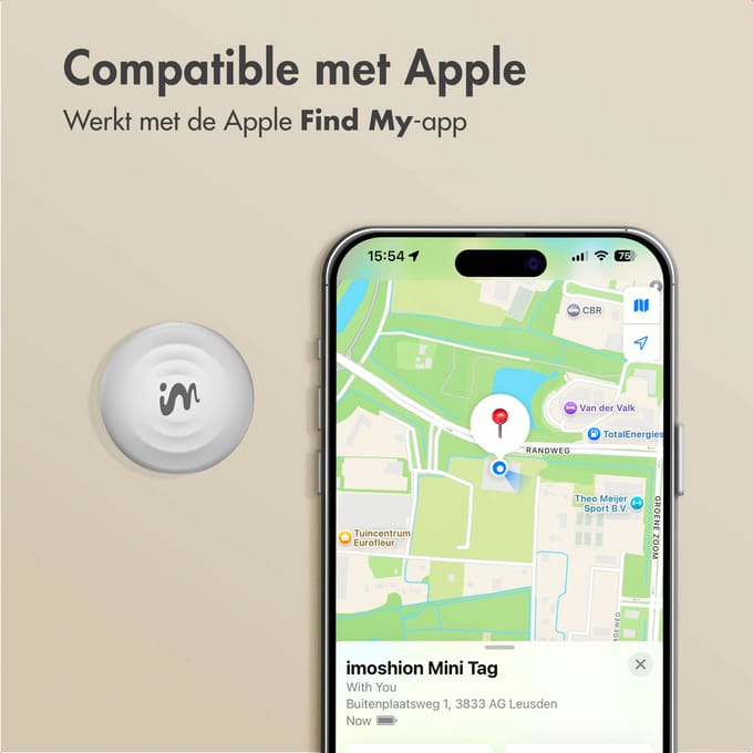 imoshion Mini Tag - Bluetooth Tracker Geschikt voor iOS Find My / Zoek Mijn - Tracker Hond / Kat - 2 pack - Wit