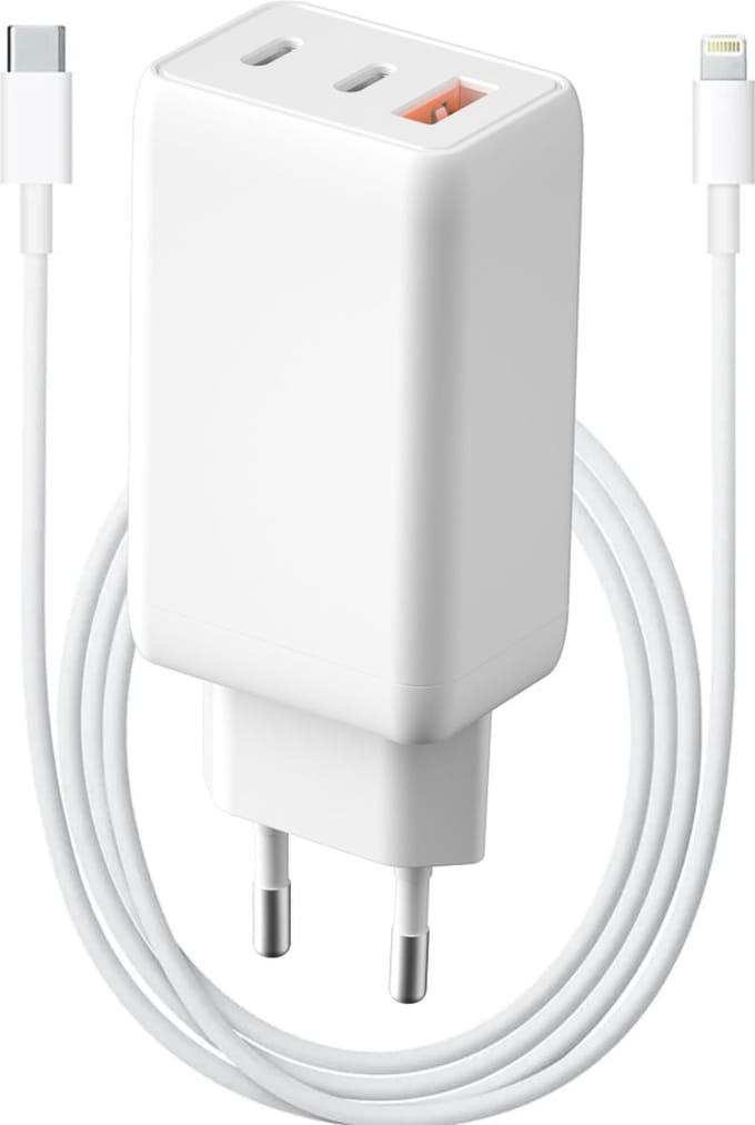 Oplader 65w 3 poorten 3m geschikt voor iPhone 14 13 12 11 X 8 7 SE - Lightning naar usb C