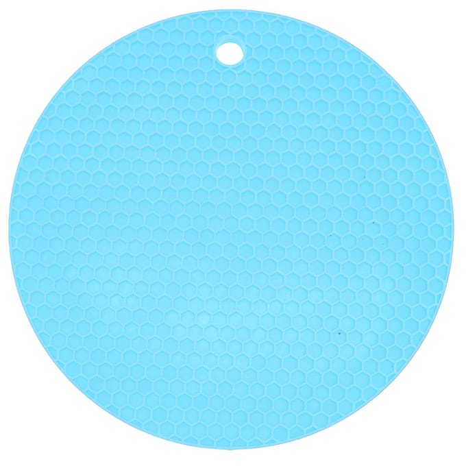 Tapis de Forme Ronde Silicone Épaissi de Qualité Alimentaire Napperon Coussin Isolant Tapis pour Four à Micro-ondes Jaune bleu